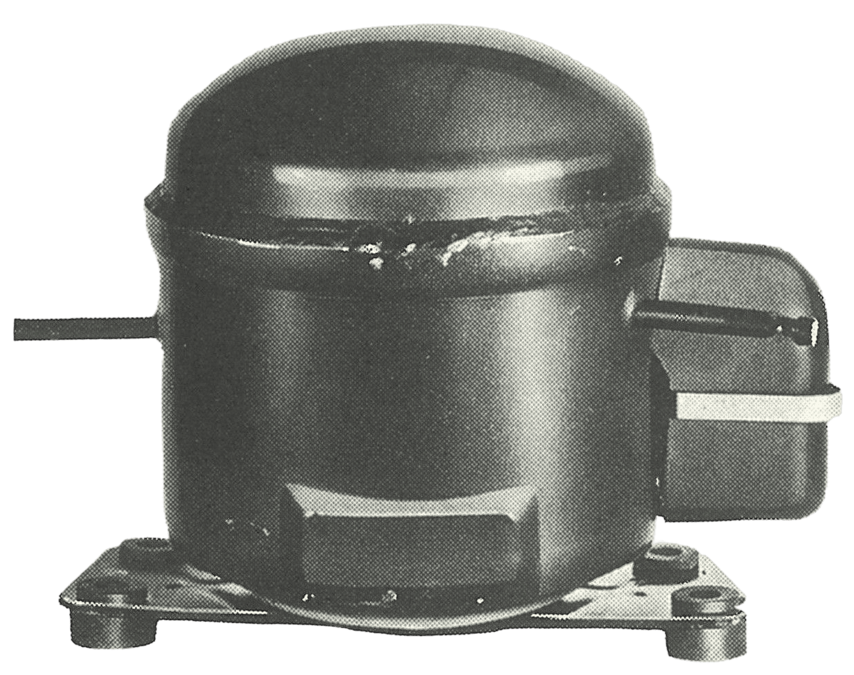 Hình ảnh máy nén công suất 1/10 HP đầu tiên của SANYO, được sử dụng trong các công nghệ làm lạnh thế hệ đầu của thương hiệu.